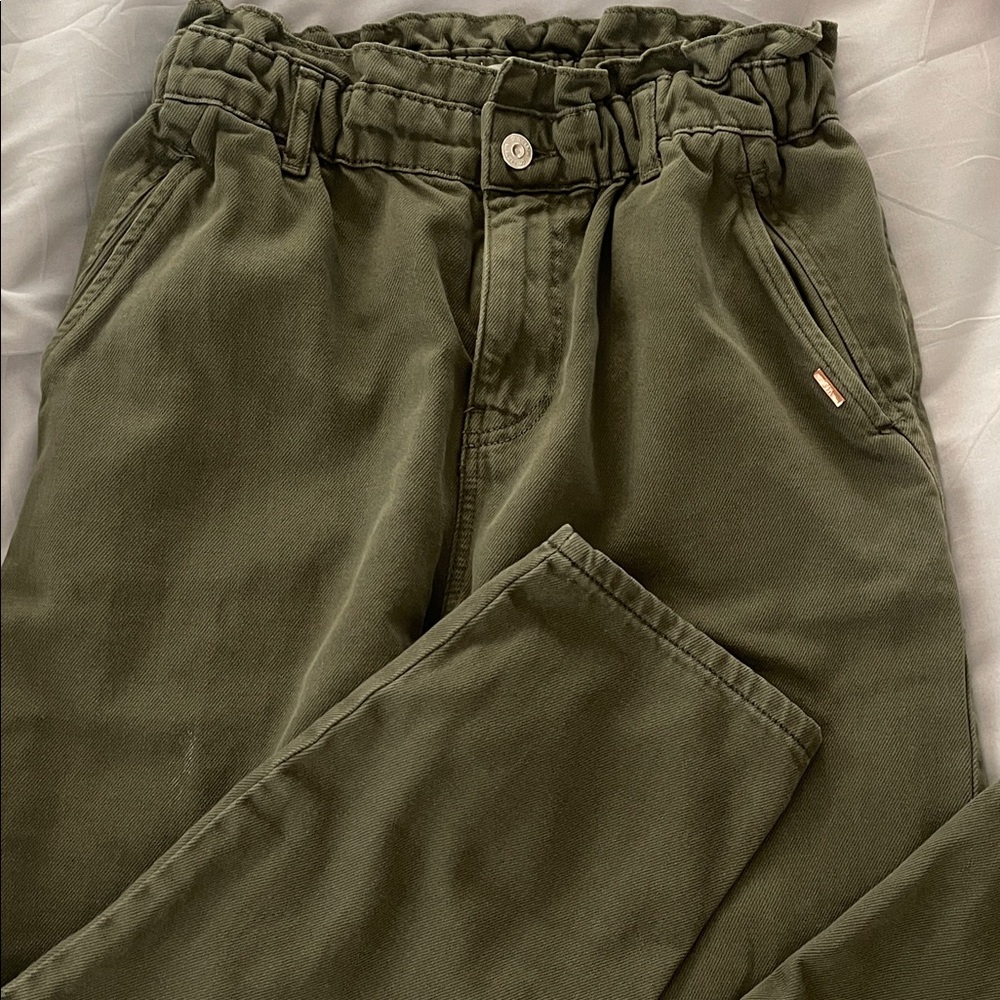 Zara Olive Green Paperbag Waist Jeans